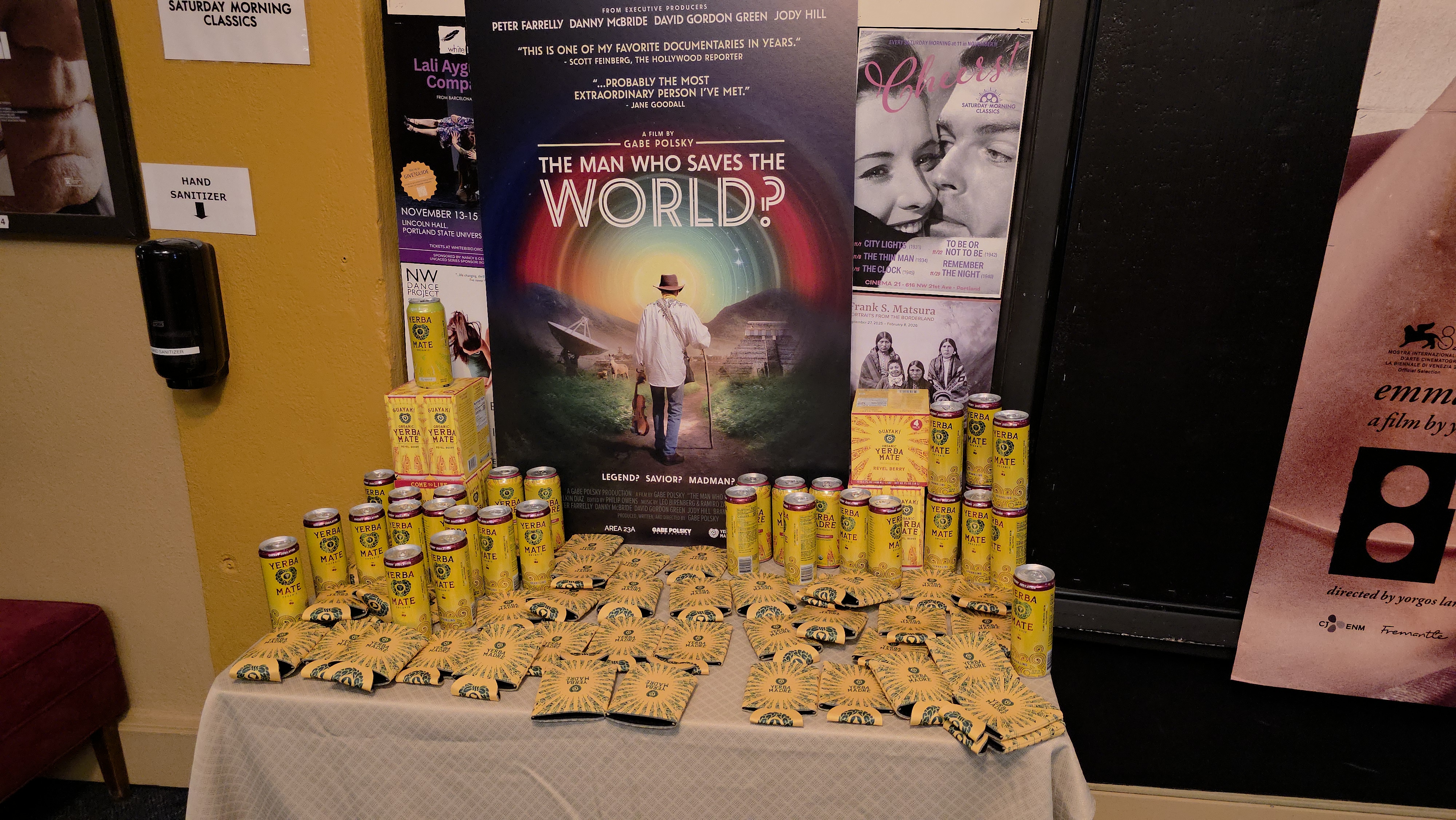 Ukulele group performs beneath the film poster